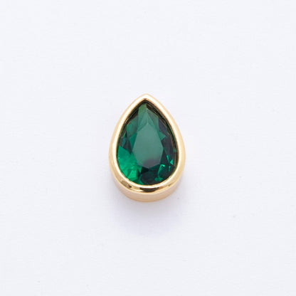 18K Gold Filled Clear, Red, Green, Pink CZ Teardrop Bezel Bead Charm | AF1032 AF1056