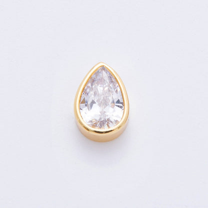 18K Gold Filled Clear, Red, Green, Pink CZ Teardrop Bezel Bead Charm | AF1032 AF1056