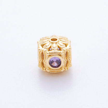 18K Gold Filled Clear, Red, Purple CZ Dotted Flower Bead Spacer | AF1052 AF1053