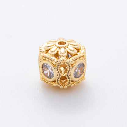 18K Gold Filled Clear, Red, Purple CZ Dotted Flower Bead Spacer | AF1052 AF1053