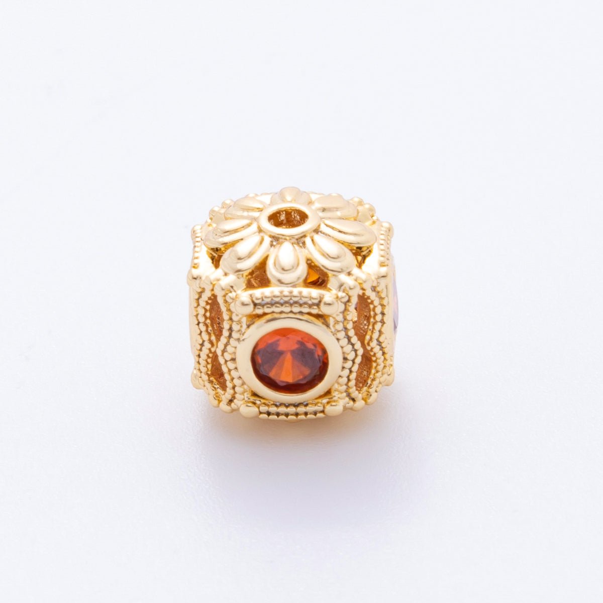 18K Gold Filled Clear, Red, Purple CZ Dotted Flower Bead Spacer | AF1052 AF1053