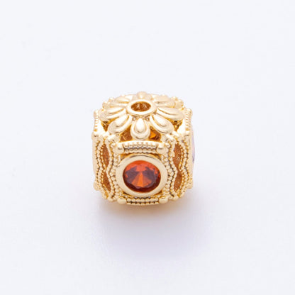 18K Gold Filled Clear, Red, Purple CZ Dotted Flower Bead Spacer | AF1052 AF1053