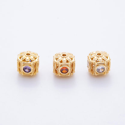 18K Gold Filled Clear, Red, Purple CZ Dotted Flower Bead Spacer | AF1052 AF1053