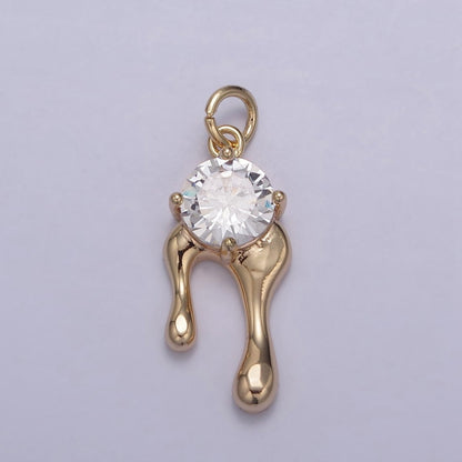 OS 18k Gold Filled Clear Round Cut Solitaire CZ Ladies Pendant Charm N-828