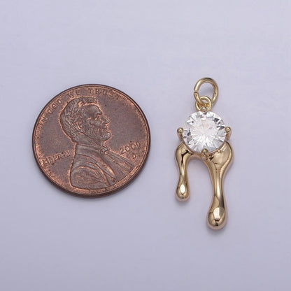 OS 18k Gold Filled Clear Round Cut Solitaire CZ Ladies Pendant Charm N-828