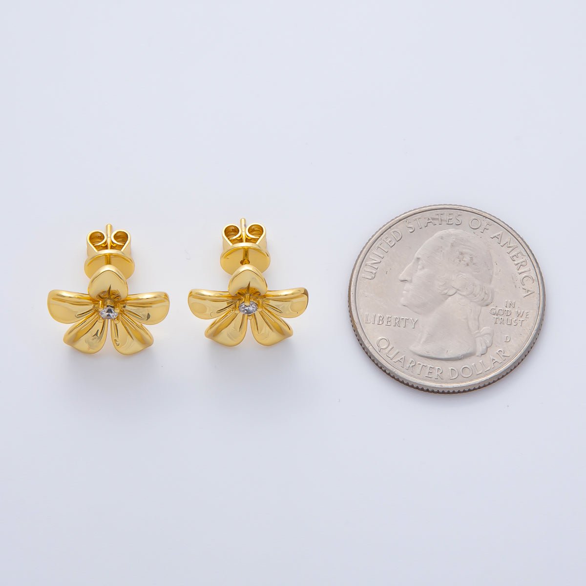 18K Gold Filled Clear Round CZ Minimalist Lined Flower Stud Earrings | AD1595
