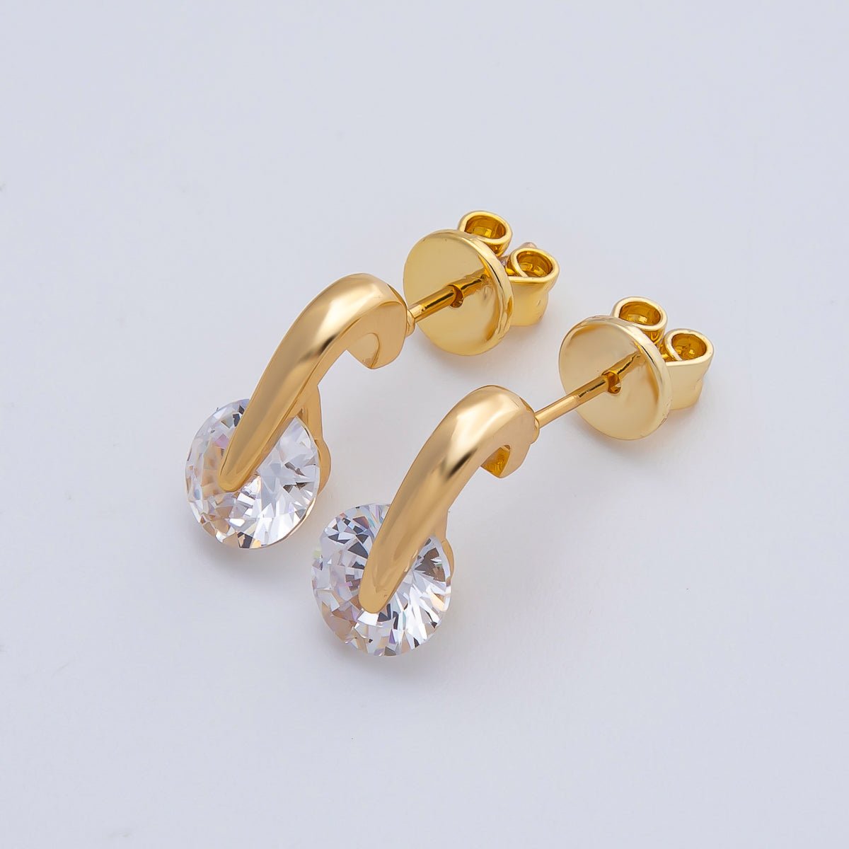 18K Gold Filled Clear Round CZ Solitaire Drop Stud Earrings | AD1636