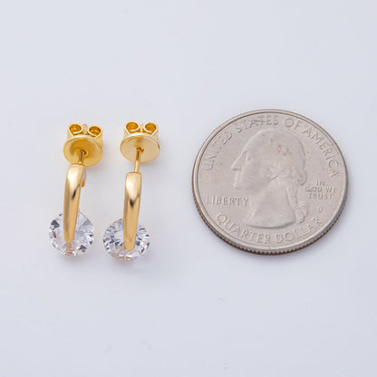 18K Gold Filled Clear Round CZ Solitaire Drop Stud Earrings | AD1636