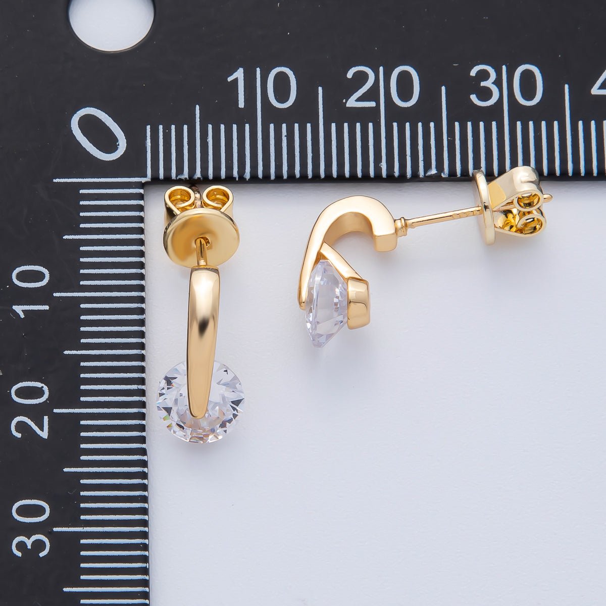 18K Gold Filled Clear Round CZ Solitaire Drop Stud Earrings | AD1636