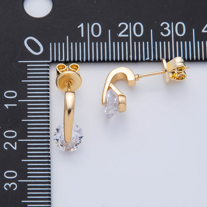 18K Gold Filled Clear Round CZ Solitaire Drop Stud Earrings | AD1636