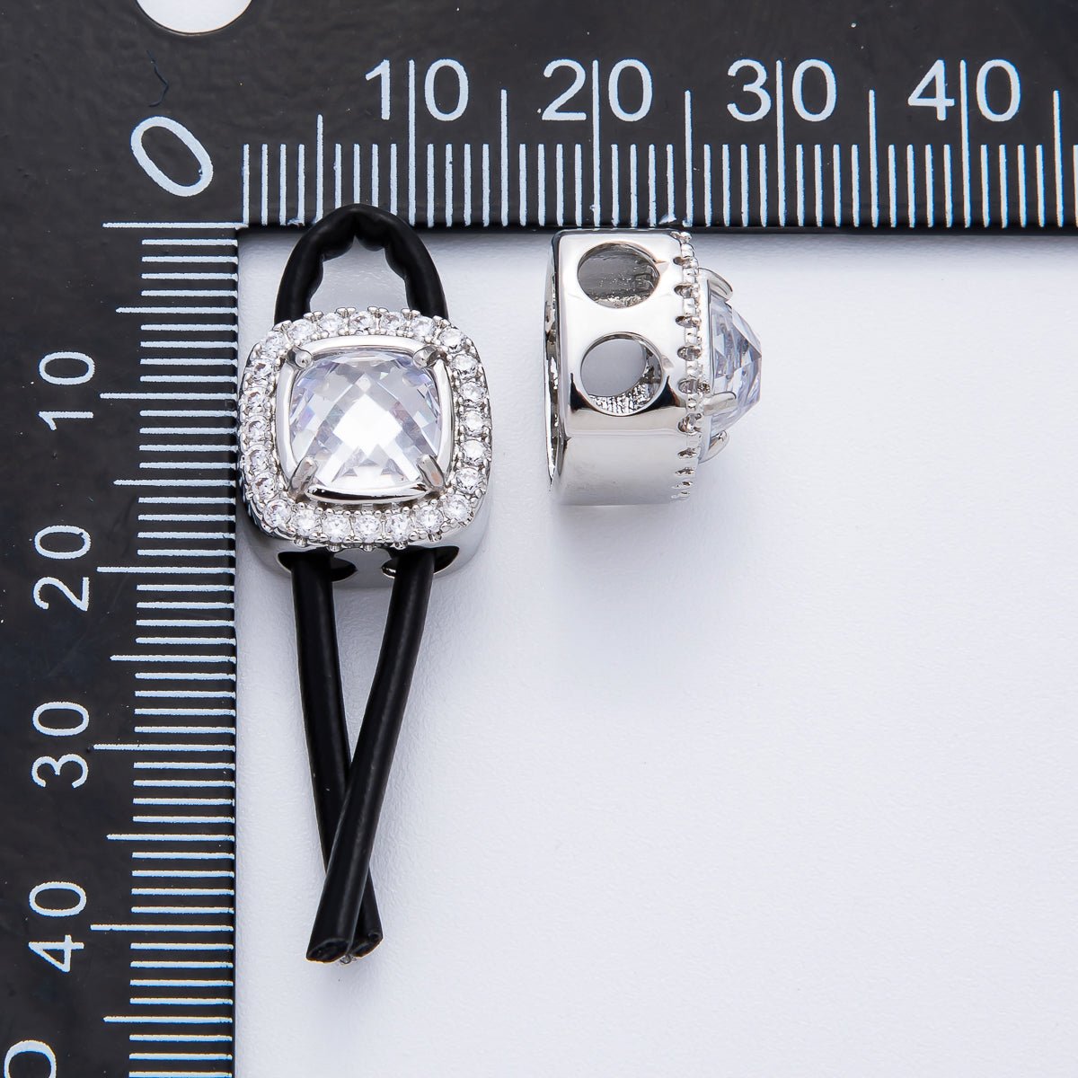 18K Gold Filled Clear Square Micro Paved CZ 2-Holes Slider Spacer Bead in Gold &amp; Silver | B107