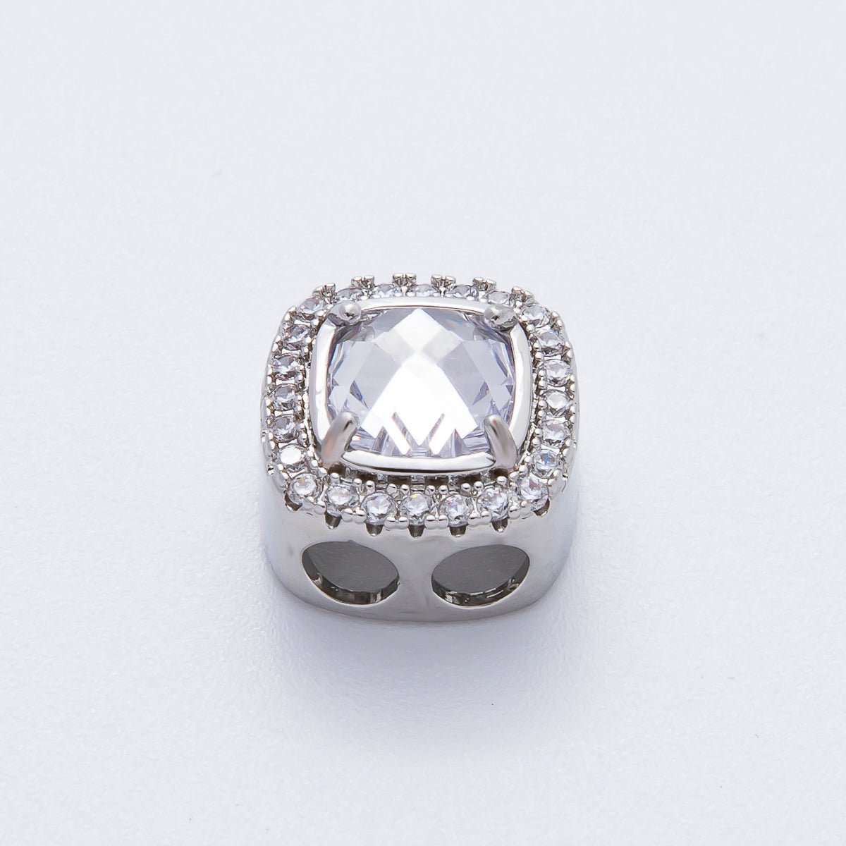 18K Gold Filled Clear Square Micro Paved CZ 2-Holes Slider Spacer Bead in Gold &amp; Silver | B107