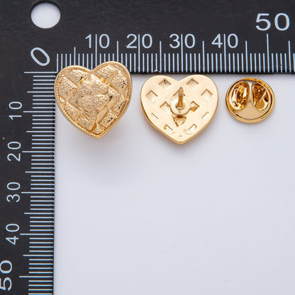 18K Gold Filled Clover Quilted Heart Pin Brooch Mini Finding | Z1477