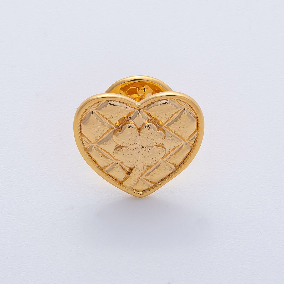 18K Gold Filled Clover Quilted Heart Pin Brooch Mini Finding | Z1477