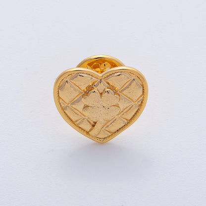 18K Gold Filled Clover Quilted Heart Pin Brooch Mini Finding | Z1477