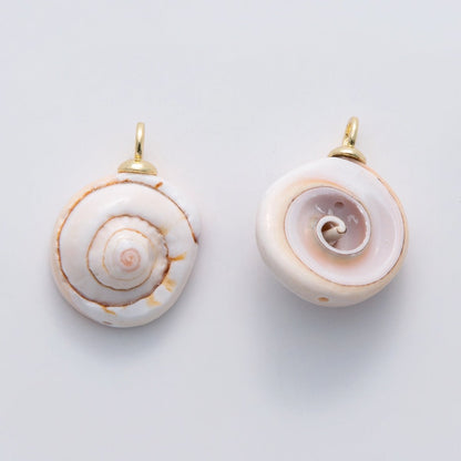 18K Gold Filled Cockle Sea Shell Ceramic Drop Pendant | X671