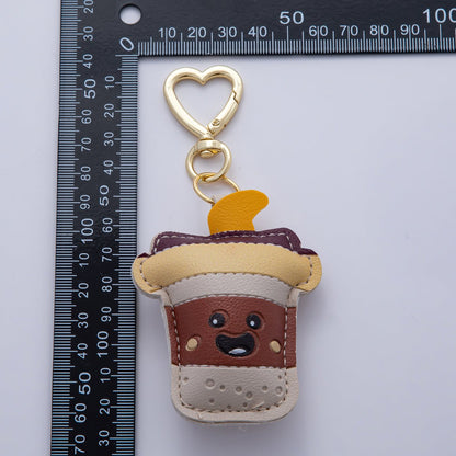18K Gold Filled Coffee Cup Drink Leather Bag Charm Keychain Heart Key Ring Accessories | WB-00231