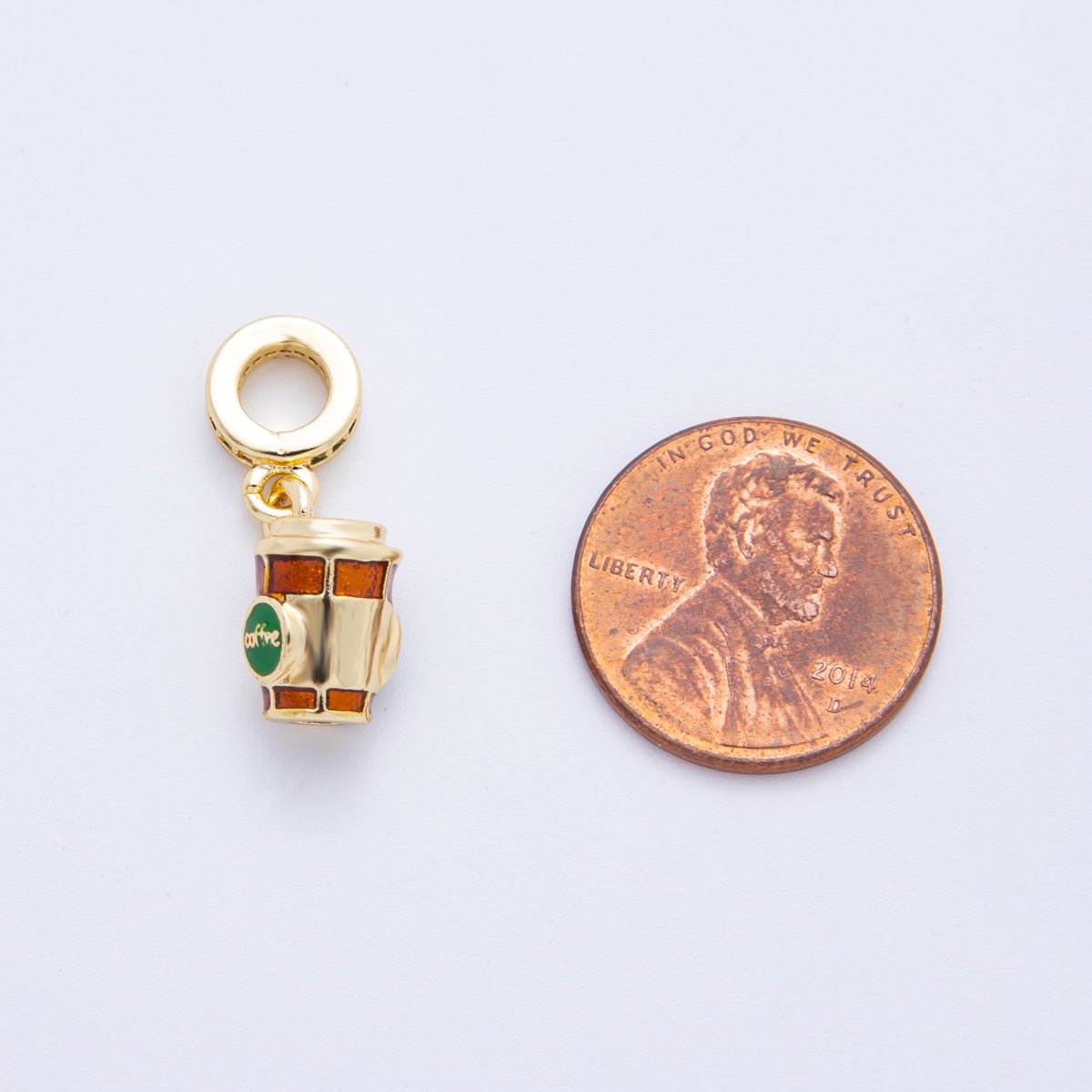 18K Gold Filled Coffee Latte Micro Paved Rondelle Drop Pendant Charm | E699