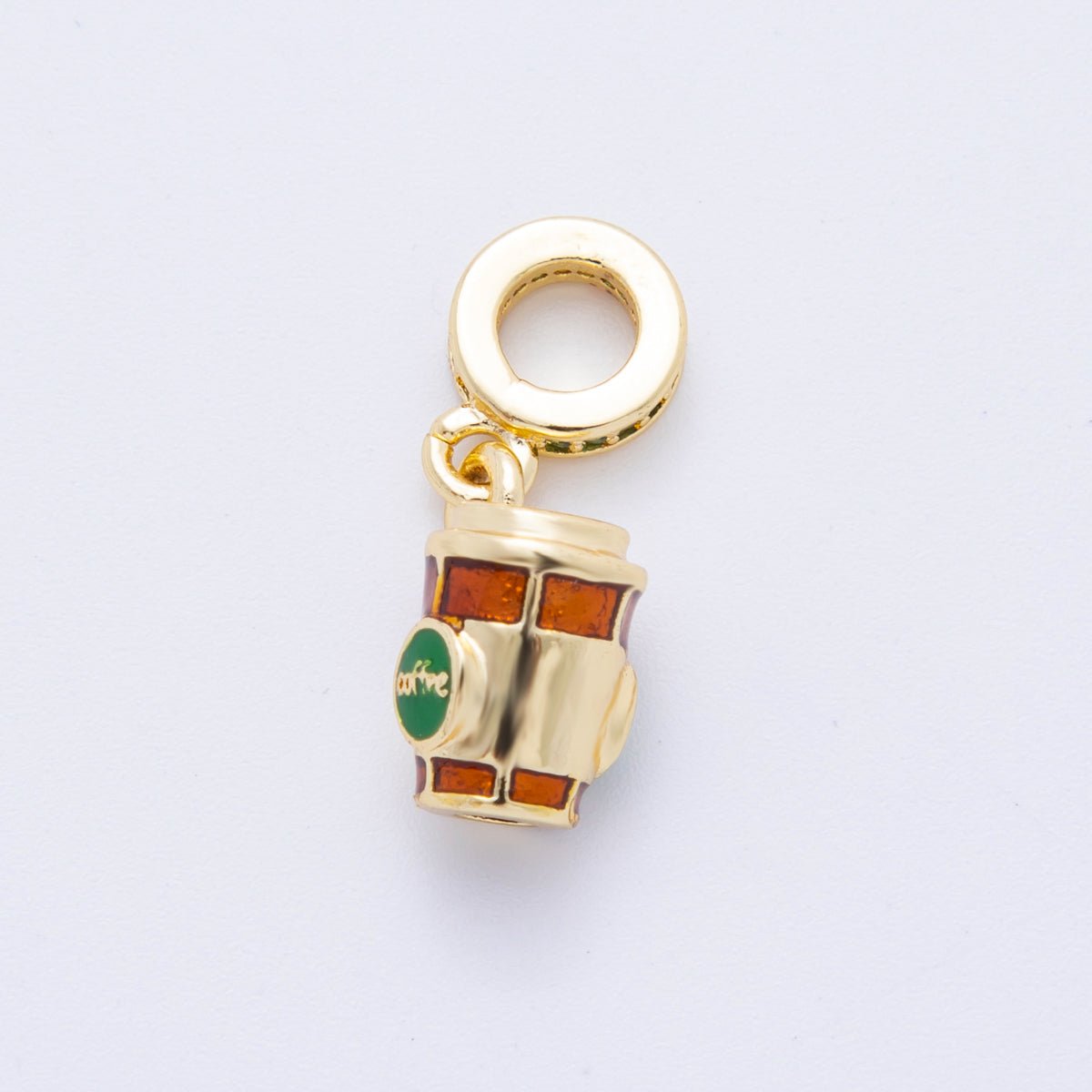 18K Gold Filled Coffee Latte Micro Paved Rondelle Drop Pendant Charm | E699