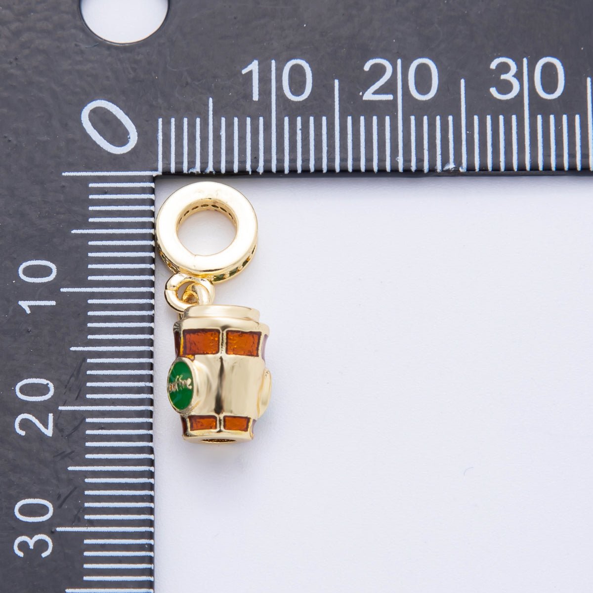 18K Gold Filled Coffee Latte Micro Paved Rondelle Drop Pendant Charm | E699