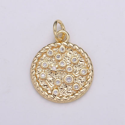 18K Gold Filled Constellation Zodiac Braided Rustic Coin Charm | A-A1821-A-A1826