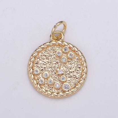 18K Gold Filled Constellation Zodiac Braided Rustic Coin Charm | A-A1821-A-A1826