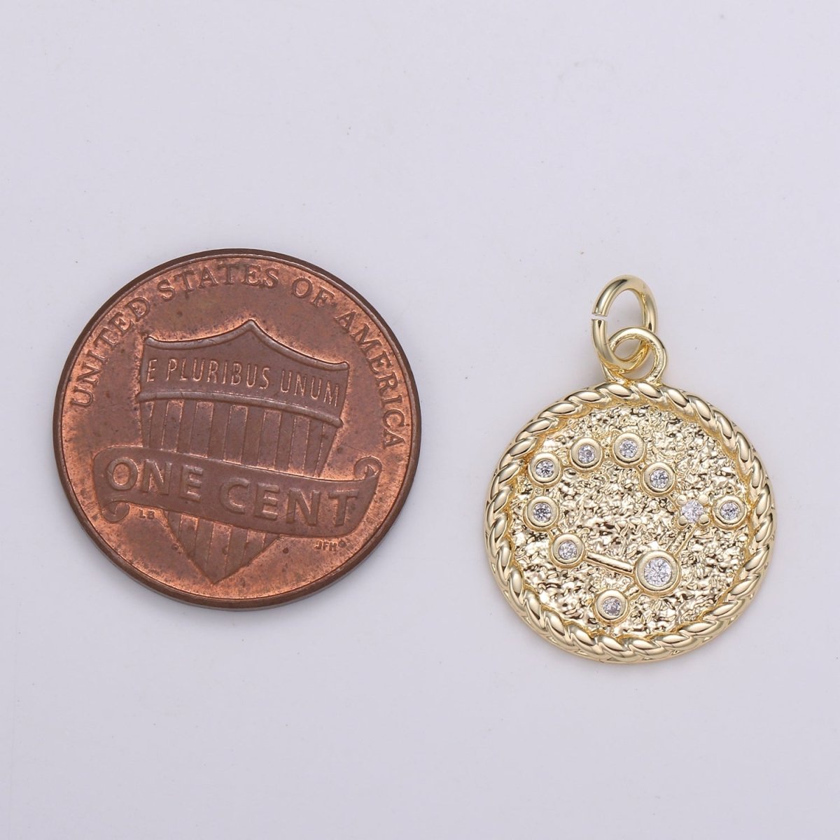 18K Gold Filled Constellation Zodiac Braided Rustic Coin Charm | A-A1821-A-A1826