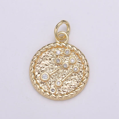 18K Gold Filled Constellation Zodiac Braided Rustic Coin Charm | A-A1821-A-A1826