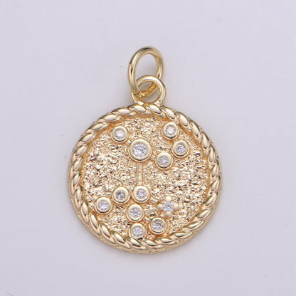 18K Gold Filled Constellation Zodiac Braided Rustic Coin Charm | A-A1821-A-A1826