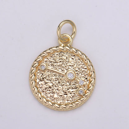 18K Gold Filled Constellation Zodiac Braided Rustic Coin Charm | A-A1821-A-A1826
