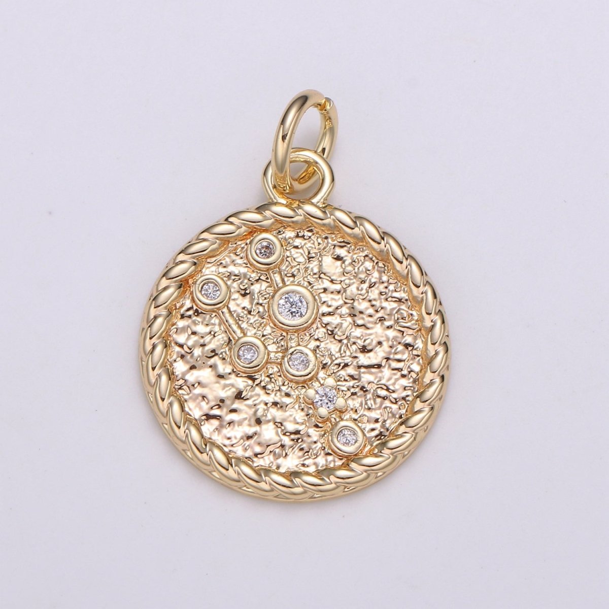 18K Gold Filled Constellation Zodiac Braided Rustic Coin Charm | A-A1821-A-A1826