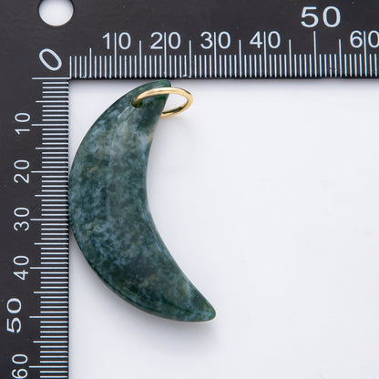 18k gold filled Crescent Moon Green aventurine, Agate, Opal, Quartz charm Big Celestial Pendant Charm | N-412