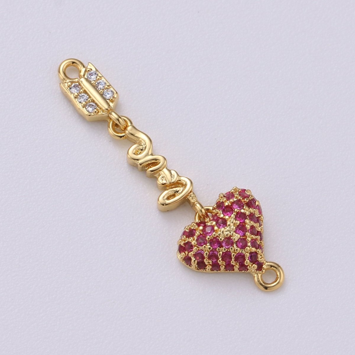 18k Gold Filled Cupids Arrow Charm Pendant, Micro Pave Heart Tip Spear Arrow Pendant Dangle Charm Connector Bracelet Earring Necklace Charm F-208