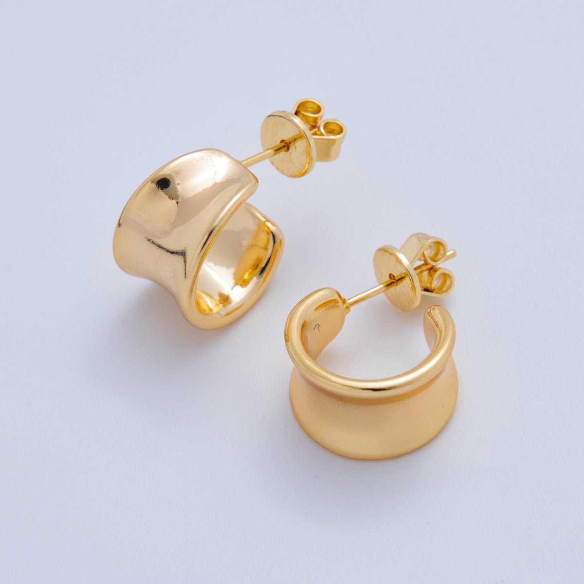 18K Gold Filled Curved Wide Band C-Shaped Hoop Earrings | AI369
