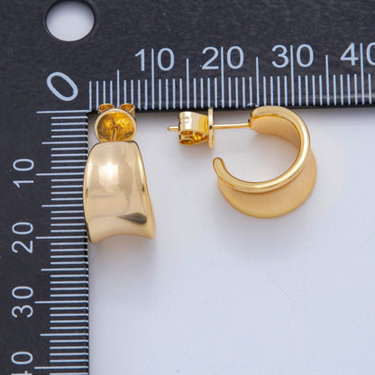 18K Gold Filled Curved Wide Band C-Shaped Hoop Earrings | AI369