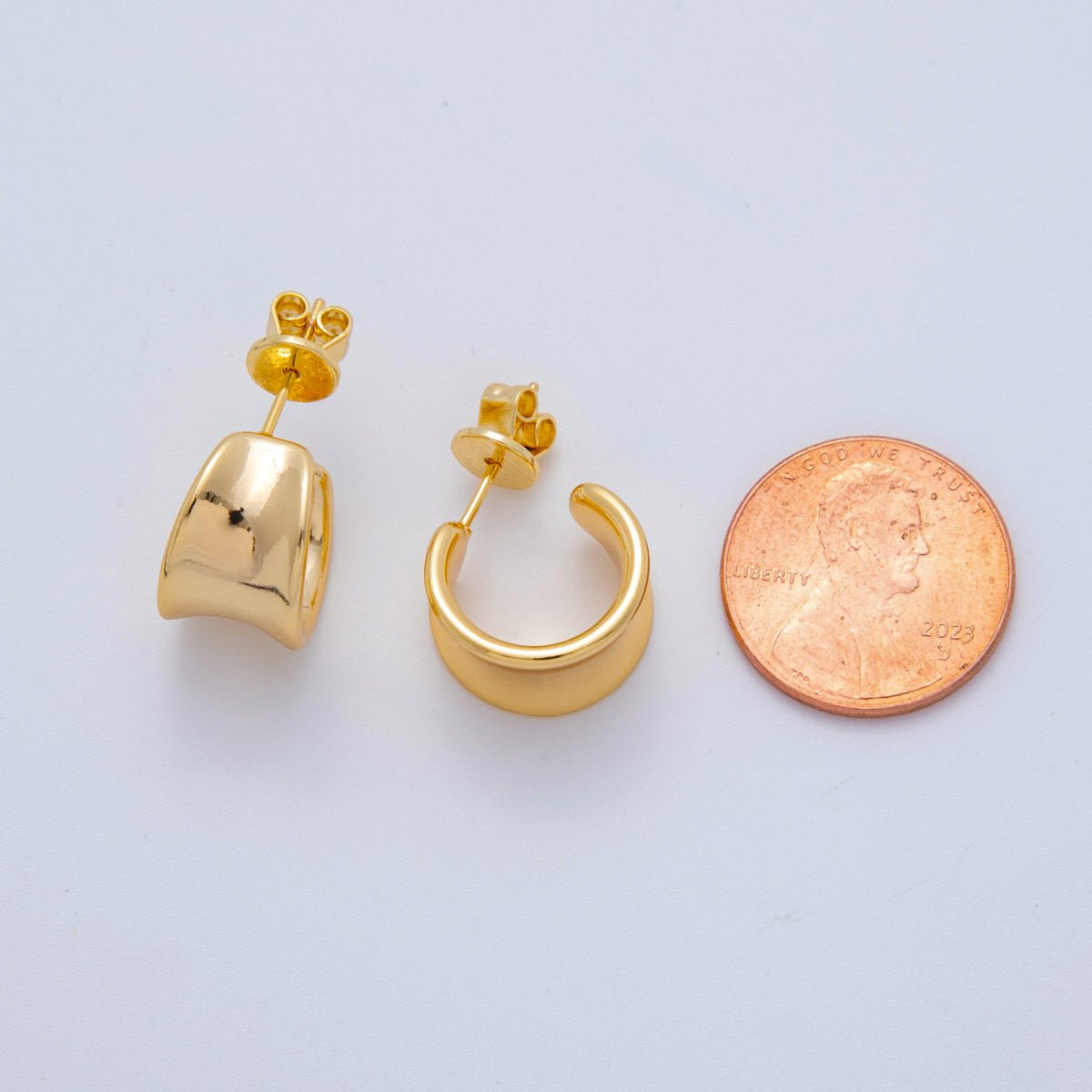 18K Gold Filled Curved Wide Band C-Shaped Hoop Earrings | AI369