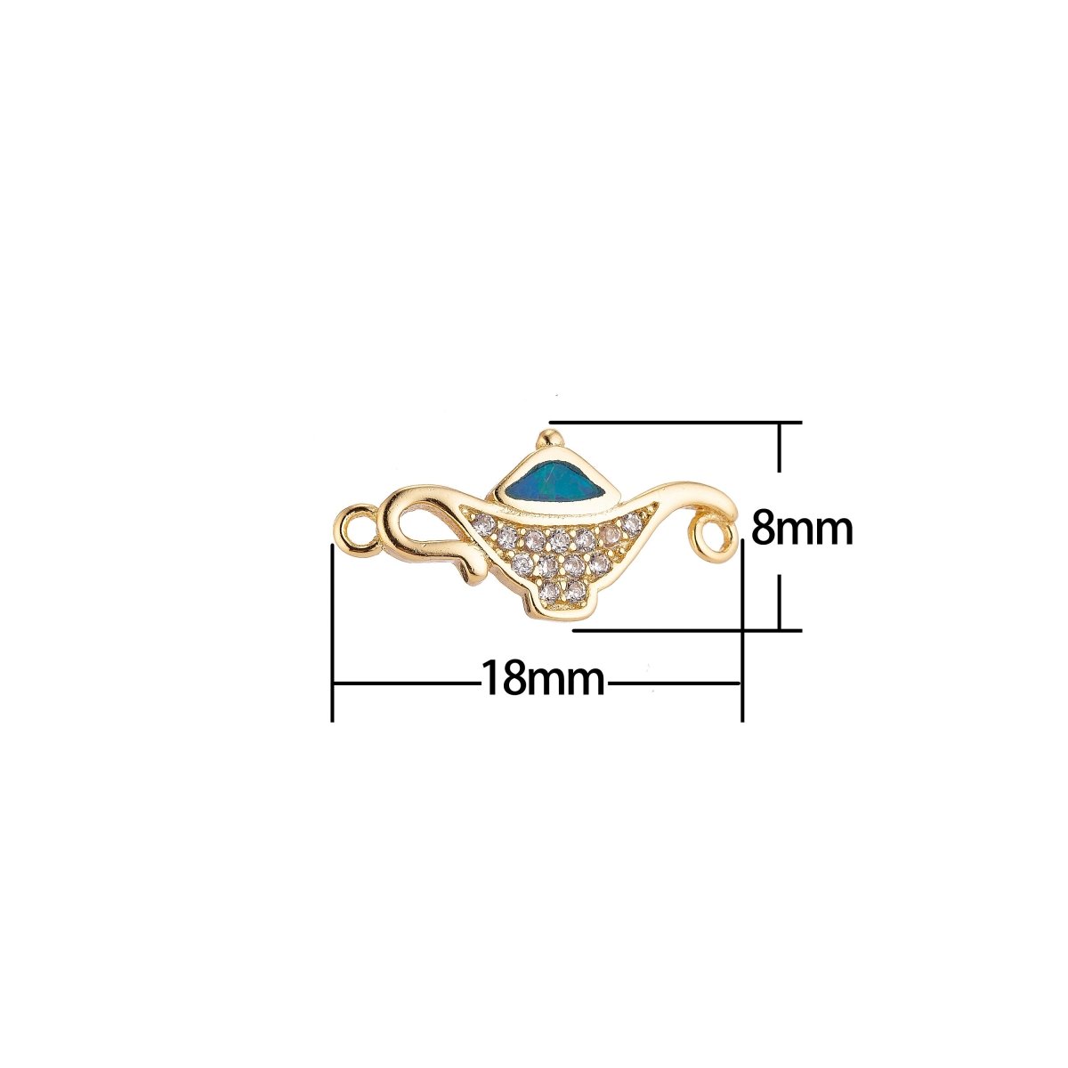 18K Gold Filled Cute Tiny Small Aladdin Magic Lamp Cubic Zirconia Bracelet Charm Bead Finding Connector for earring Jewelry Making, F-078