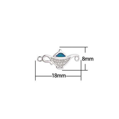 18K Gold Filled Cute Tiny Small Aladdin Magic Lamp Cubic Zirconia Bracelet Charm Bead Finding Connector for earring Jewelry Making, F-078