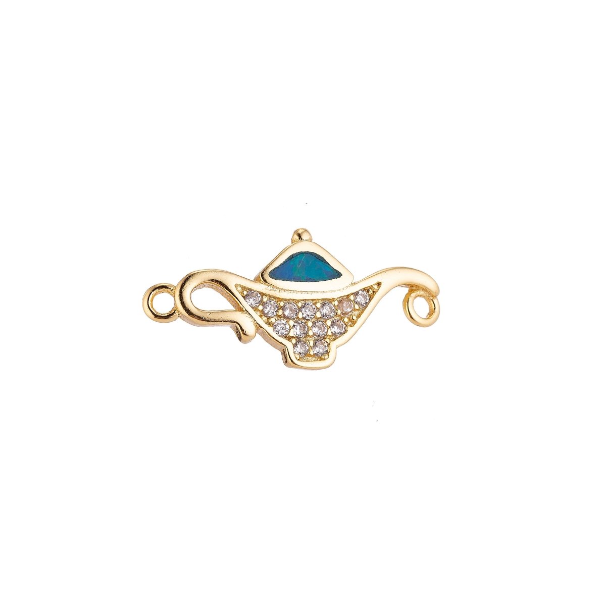 18K Gold Filled Cute Tiny Small Aladdin Magic Lamp Cubic Zirconia Bracelet Charm Bead Finding Connector for earring Jewelry Making, F-078