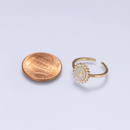 18K Gold Filled CZ Blue Enamel Mother Mary Oval Ring | Rings-00269