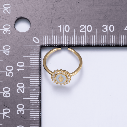 18K Gold Filled CZ Blue Enamel Mother Mary Oval Ring | Rings-00269