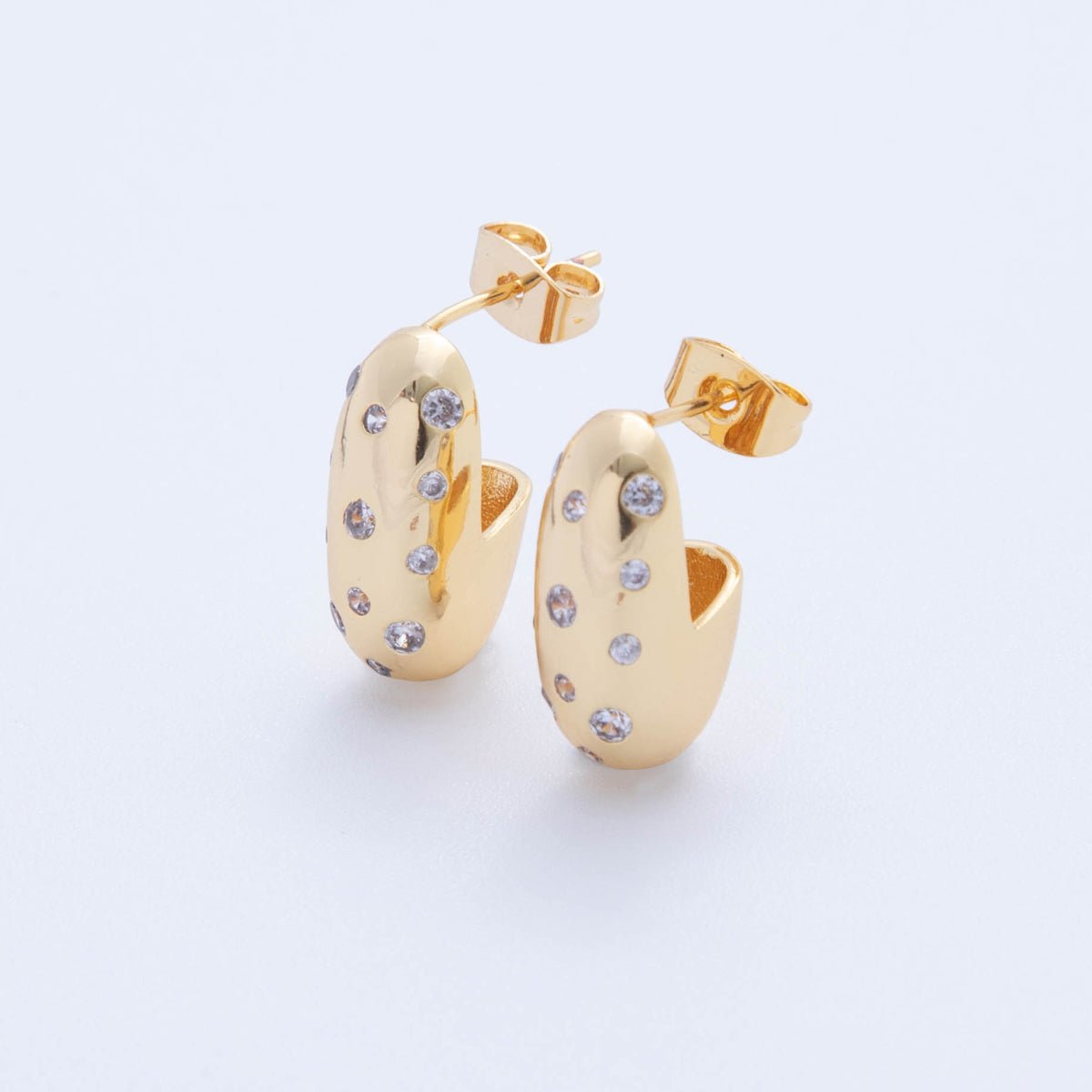 18K Gold Filled CZ Dotted Dome J-Shaped Hoop Earrings | AI364