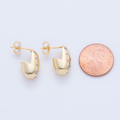 18K Gold Filled CZ Dotted Dome J-Shaped Hoop Earrings | AI364