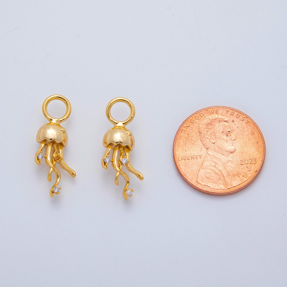 18K Gold Filled CZ Jelly Fish Multidimensional 3D Add-On Drop Earring Charm | AF765