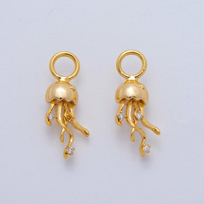 18K Gold Filled CZ Jelly Fish Multidimensional 3D Add-On Drop Earring Charm | AF765