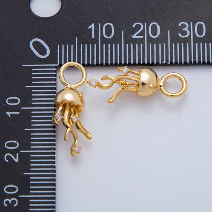 18K Gold Filled CZ Jelly Fish Multidimensional 3D Add-On Drop Earring Charm | AF765