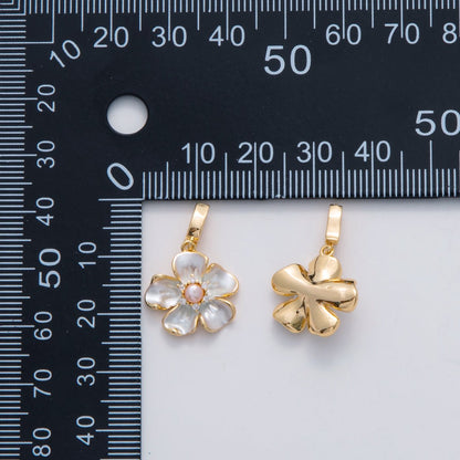 18K Gold Filled CZ Shell Pearl Foil Blue Flower Pendant | AH692