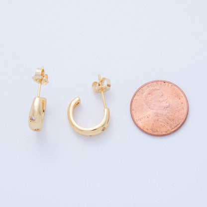 18K Gold Filled CZ Star Dotted C-Shaped Hoop Earrings | AI367