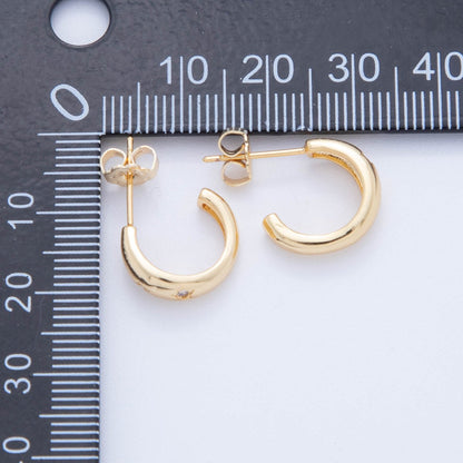 18K Gold Filled CZ Star Dotted C-Shaped Hoop Earrings | AI367