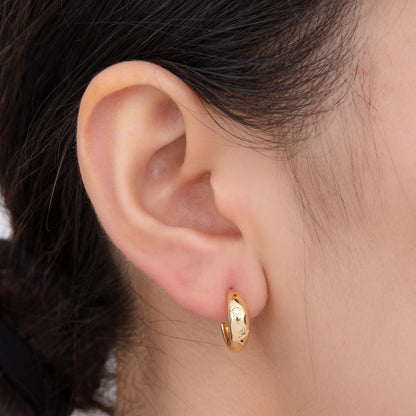 18K Gold Filled CZ Star Dotted C-Shaped Hoop Earrings | AI367